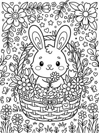 Desenho de Conejito en Cesta de Flores para colorir e imprimir grátis