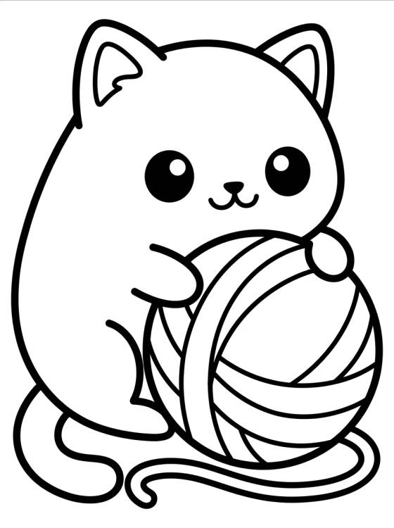Desenho de Gatito Lindo con Bola de Lana para colorir e imprimir grátis