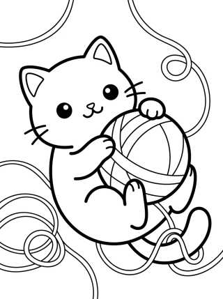 Desenho de Gatito Tierno Jugando con Lana para colorir e imprimir grátis