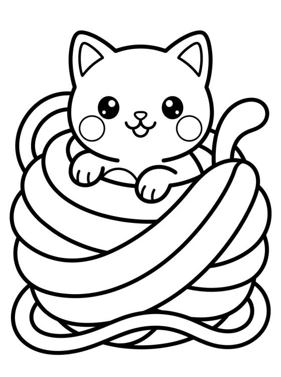 Desenho de Gatito Tierno con Ovillo de Lana para colorir e imprimir grátis