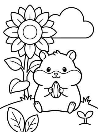 Desenho de Hámster con Girasol para colorir e imprimir grátis