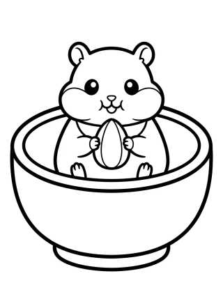 Desenho de Hámster Adorable en su Plato de Comida para colorir e imprimir grátis