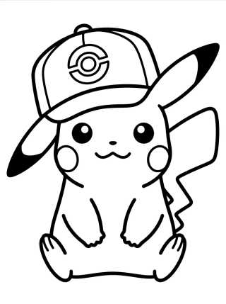 Desenho de Pikachu con Gorra de Entrenador para colorir e imprimir grátis