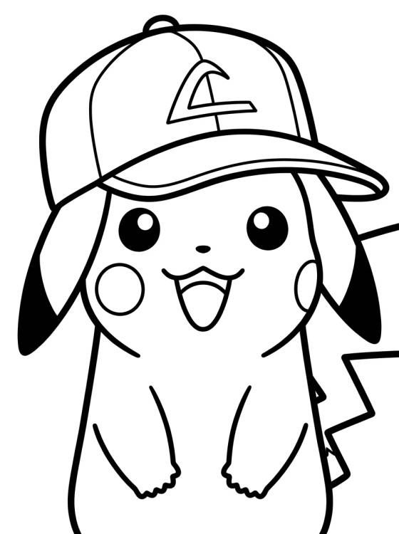 Desenho de Pikachu con gorra de entrenador para colorir e imprimir grátis