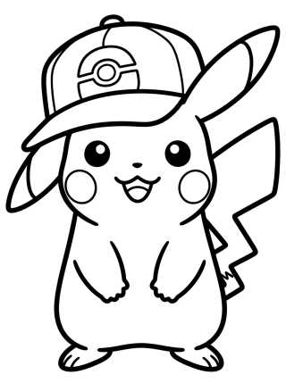 Desenho de Pikachu con Gorra de Entrenador para colorir e imprimir grátis