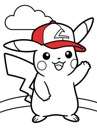 Desenho de Pikachu con Gorra de Ash para colorir e imprimir grátis