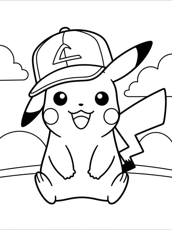 Desenho de Pikachu con Gorra para colorir e imprimir grátis