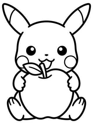 Desenho de Pikachu Comiendo Manzana para colorir e imprimir grátis