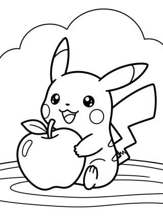 Desenho de Pikachu Comiendo Manzana para colorir e imprimir grátis