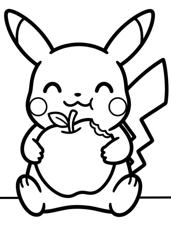 Desenho de Pikachu comiendo una manzana para colorir e imprimir grátis