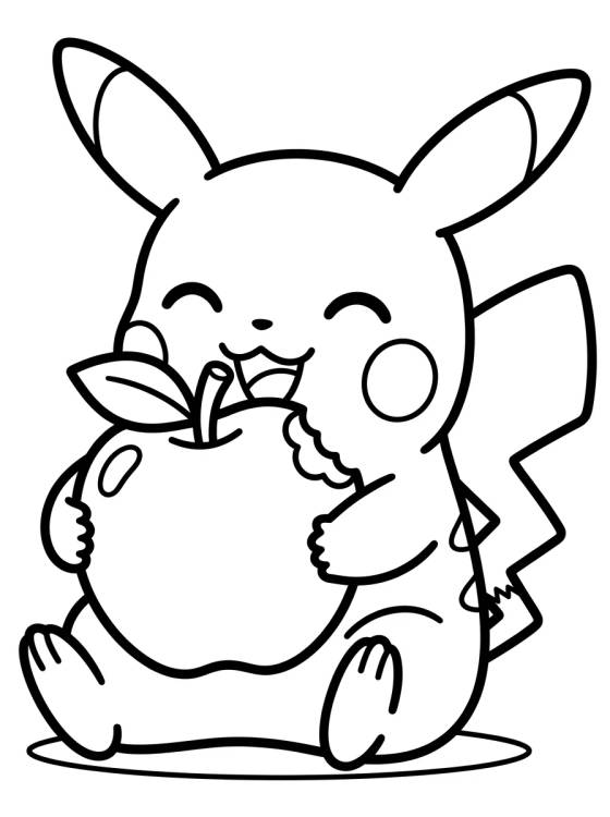 Desenho de Pikachu Comiendo una Manzana para colorir e imprimir grátis