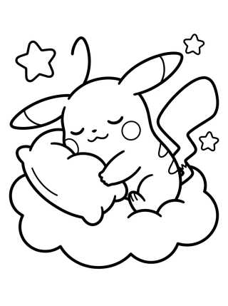 Desenho de Pikachu Durmiendo en una Nube para colorir e imprimir grátis