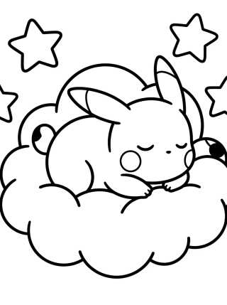Desenho de Pikachu durmiendo en una nube para colorir e imprimir grátis