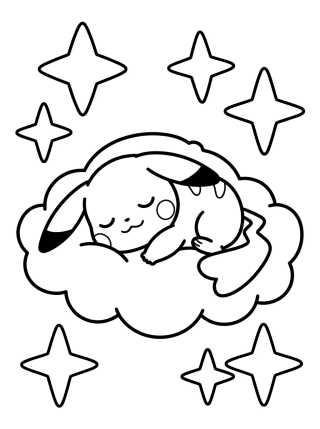 Desenho de Pikachu Durmiendo en la Nube para colorir e imprimir grátis