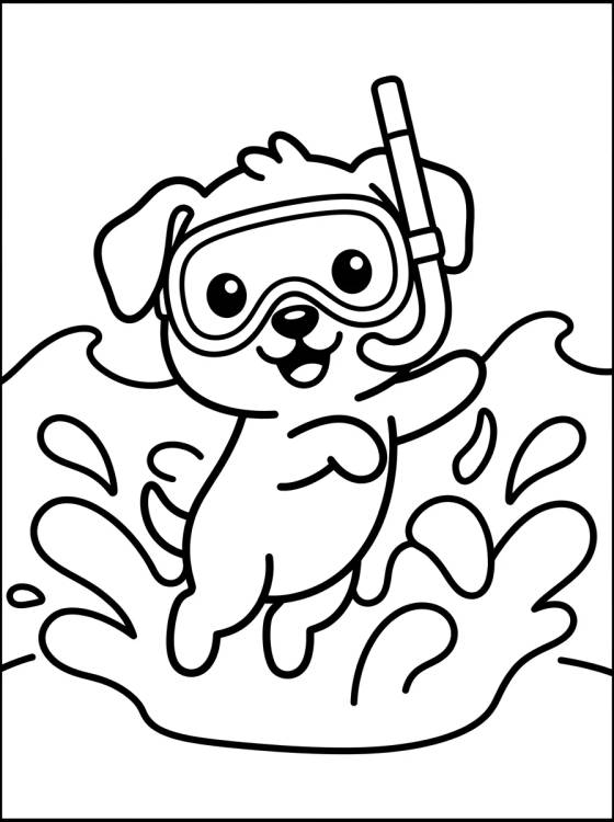 Desenho de Perrito Buceando con Máscara para colorir e imprimir grátis