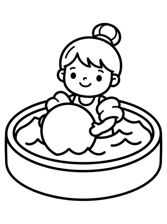 Desenho de Niña Jugando con Pelota en la Piscina para colorir e imprimir grátis