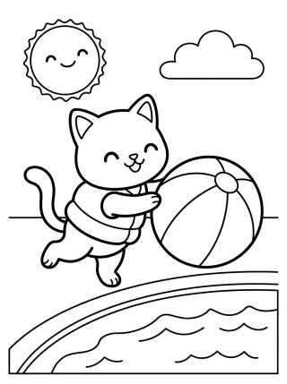 Desenho de Gatito Jugando con Pelota en la Piscina para colorir e imprimir grátis