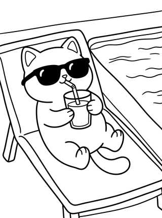 Desenho de Gatito con Gafas de Sol en la Piscina para colorir e imprimir grátis
