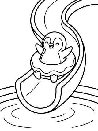 Desenho de Pingüino Divertido en el Tobogán de la Piscina para colorir e imprimir grátis