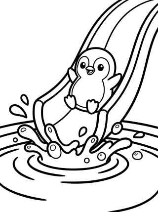Desenho de Pingüino Lindo en el Tobogán de la Piscina para colorir e imprimir grátis