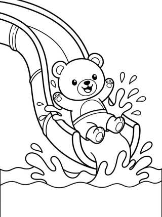 Desenho de Osito Deslizándose en el Tobogán de la Piscina para colorir e imprimir grátis