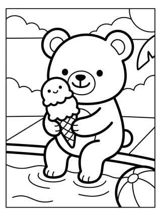 Desenho de Osito Comiendo Helado en la Piscina para colorir e imprimir grátis