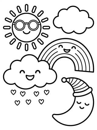 Desenho de Stickers de Clima y Tiempo Sonrientes para colorir e imprimir grátis