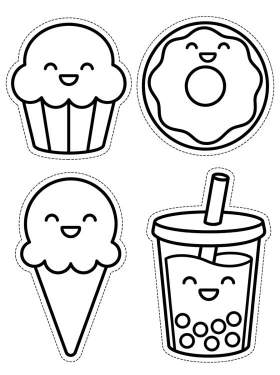 Desenho de Planilla de Stickers de Comiditas Tiernas para colorir e imprimir grátis