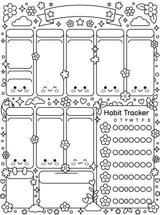 Desenho de Planejador Semanal con Habit Tracker Tierno para colorir e imprimir grátis