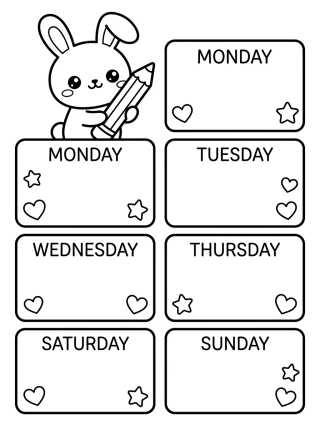Desenho de Planner Semanal Lindo de Conejito para colorir e imprimir grátis