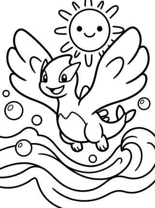 Desenho de Lugia Bebé Nadando en las Olas para colorir e imprimir grátis