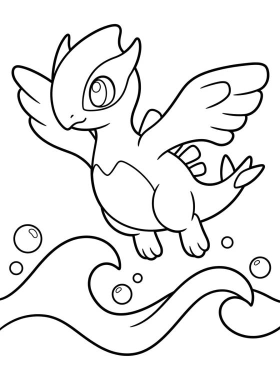 Desenho de Lugia Kawaii en el Océano para colorir e imprimir grátis