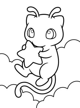 Desenho de Mew Lindo Flotando para colorir e imprimir grátis