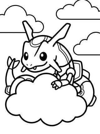 Desenho de Rayquaza Kawaii en las Nubes para colorir e imprimir grátis