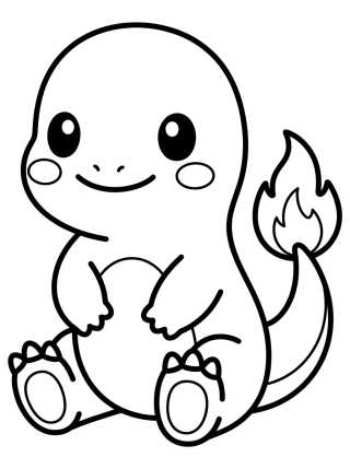 Desenho de Charmander Kawaii con Llama en la Cola para colorir e imprimir grátis