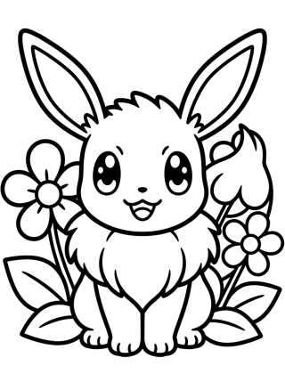 Desenho de Eevee Tierno con Flores para colorir e imprimir grátis