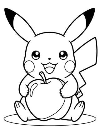 Desenho de Pikachu Tierno con Manzana para colorir e imprimir grátis