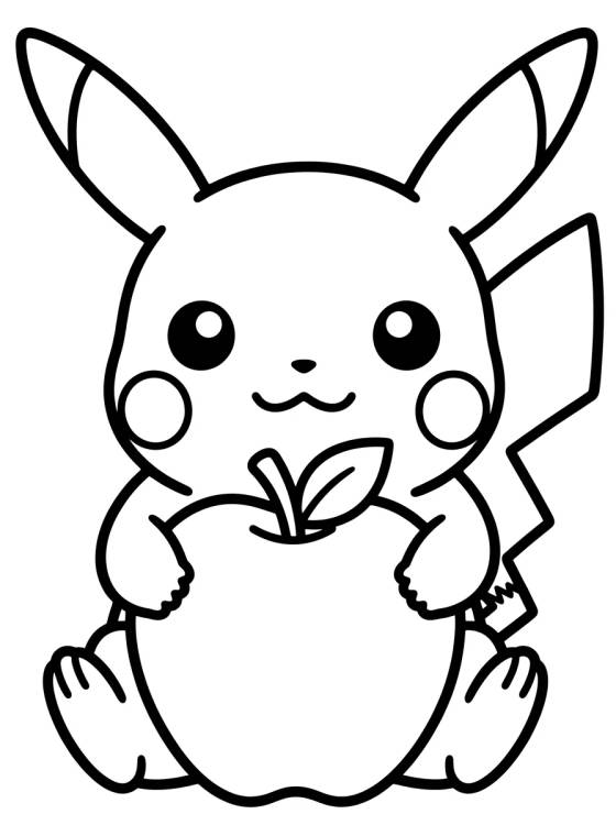 Desenho de Pikachu tierno con una manzana para colorir e imprimir grátis