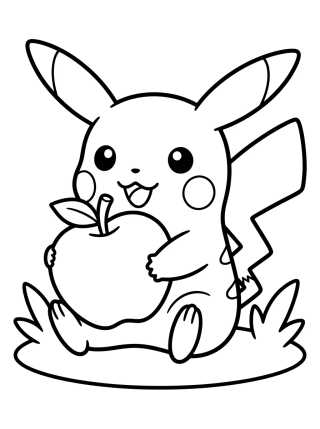 Desenho de Pikachu Kawaii con Manzana para colorir e imprimir grátis