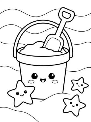 Desenho de Cubo y Pala de Playa Kawaii para colorir e imprimir grátis