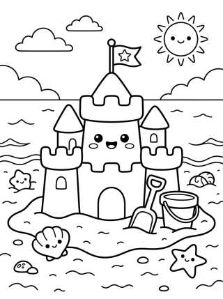 Desenho de Castillo de Arena Estilo Kawaii para colorir e imprimir grátis