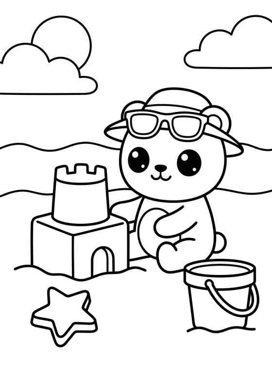 Desenho de Osito en la Playa Construyendo un Castillo para colorir e imprimir grátis