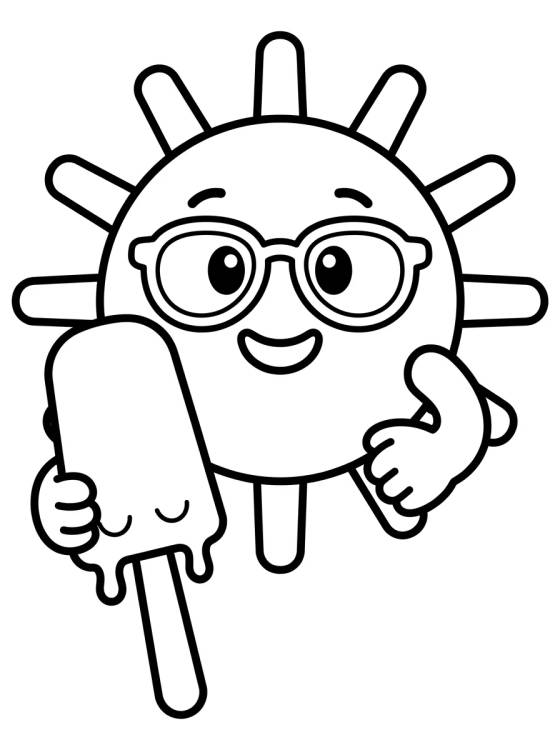 Desenho de Sol de Verano Comiendo Helado para colorir e imprimir grátis