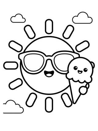 Desenho de Sol de Verano Comiendo Helado para colorir e imprimir grátis