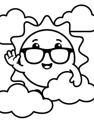 Desenho de Solcito Kawaii con Gafas de Sol para colorir e imprimir grátis