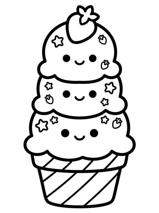 Desenho de Helado Kawaii en Cono para colorir e imprimir grátis