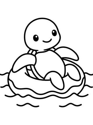 Desenho de Tortuga Tierna con Flotador en el Agua para colorir e imprimir grátis