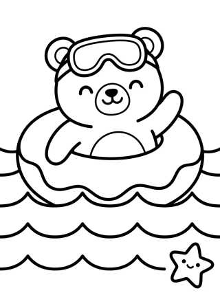 Desenho de Osito Tierno con Flotador en la Playa para colorir e imprimir grátis