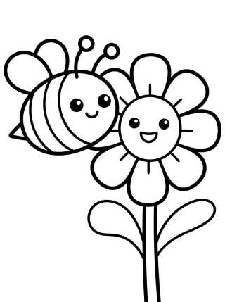 Desenho de Abejita Tierna en Flor de Primavera para colorir e imprimir grátis