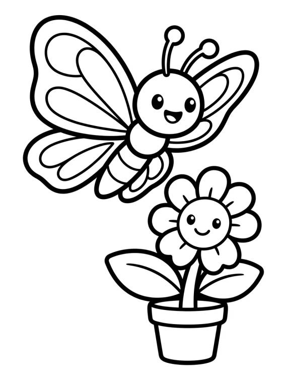 Desenho de Mariposa Sonriente y Flores para colorir e imprimir grátis